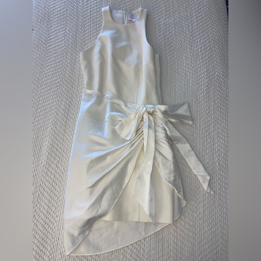 Cinq a Sept Windsor Dress Draped Sash Tie Cocktail Mini Sleeveless